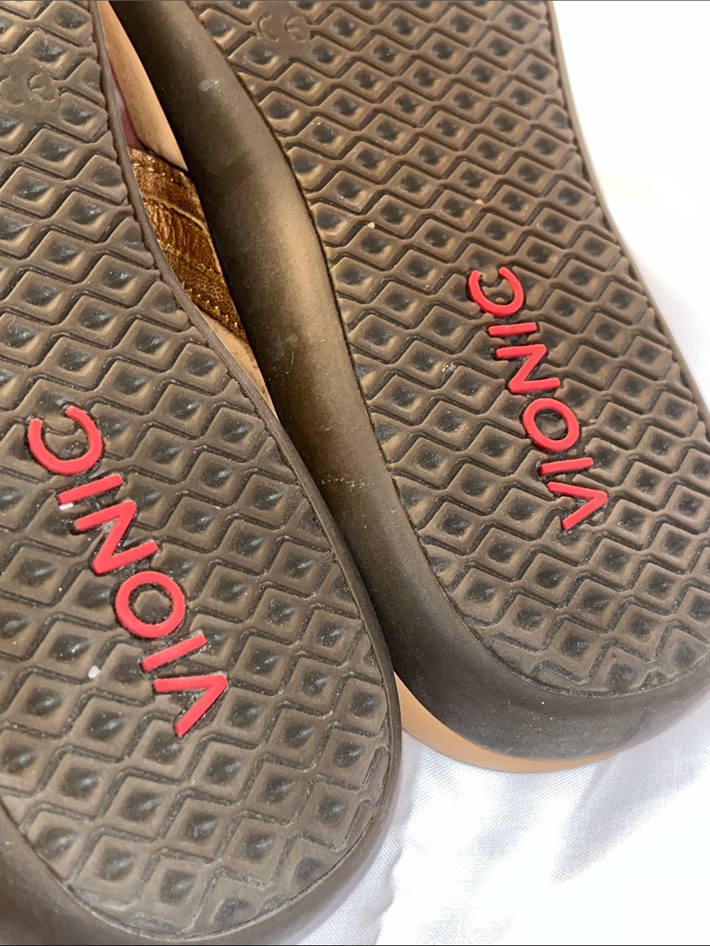 Vionic Brown Leather-Style Toe-Post Sandals with Gold Ring - Picture 7 of 8